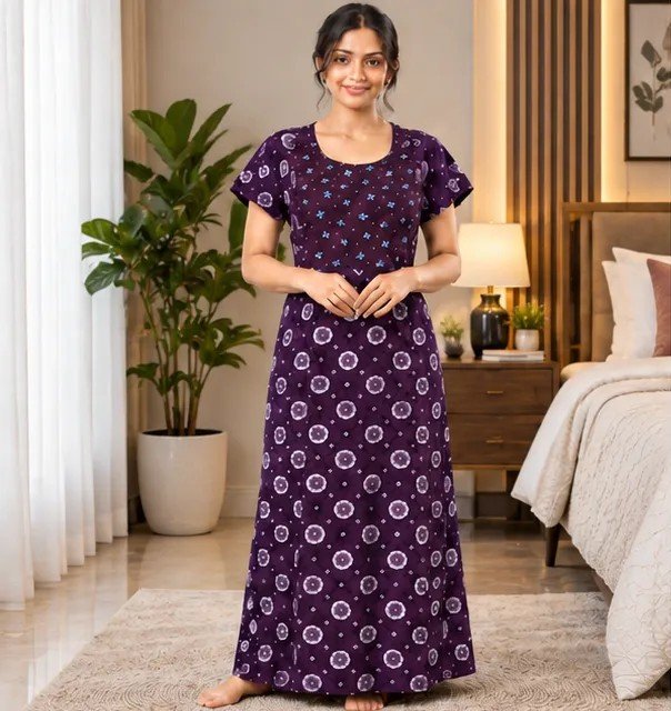 Purple Floral Printed XL Feeding Nighty - Image 2