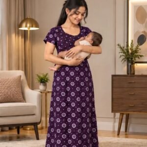 Purple Floral Printed XL Feeding Nighty