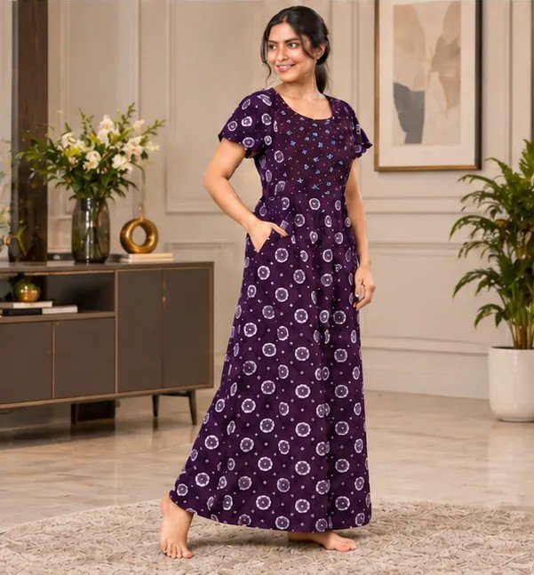 Purple Floral Printed XL Feeding Nighty - Image 4