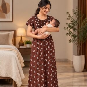Chocolate Brown Floral Printed XL Feeding Nighty