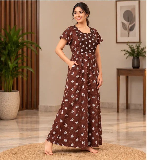 Chocolate Brown Floral Printed XL Feeding Nighty - Image 3