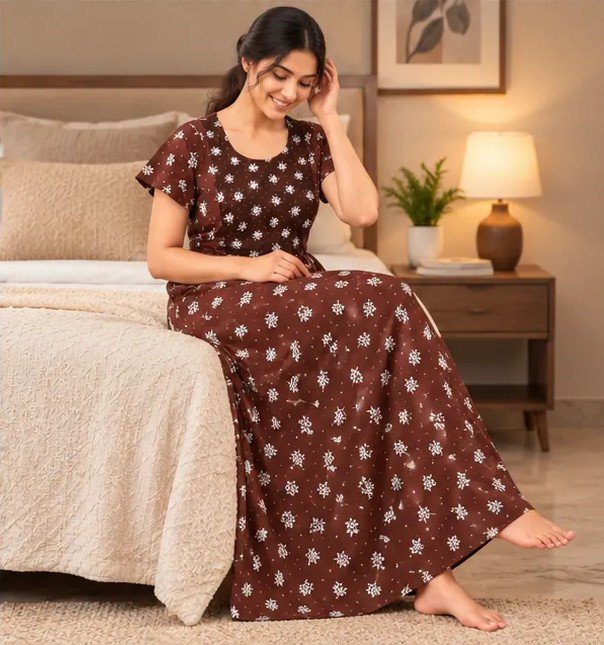 Chocolate Brown Floral Printed XL Feeding Nighty - Image 4