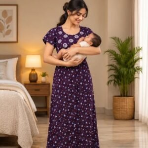 Purple Floral Printed XL Feeding Nighty