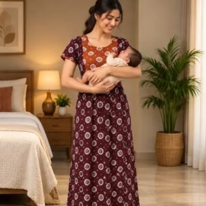 Maroon & Rust Orange Printed XL Feeding Nighty