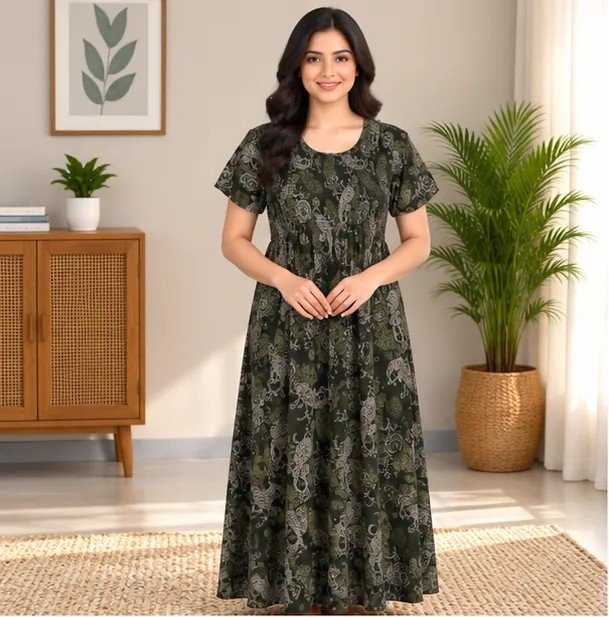 Olive Paisley Smocked Nighty - Image 2
