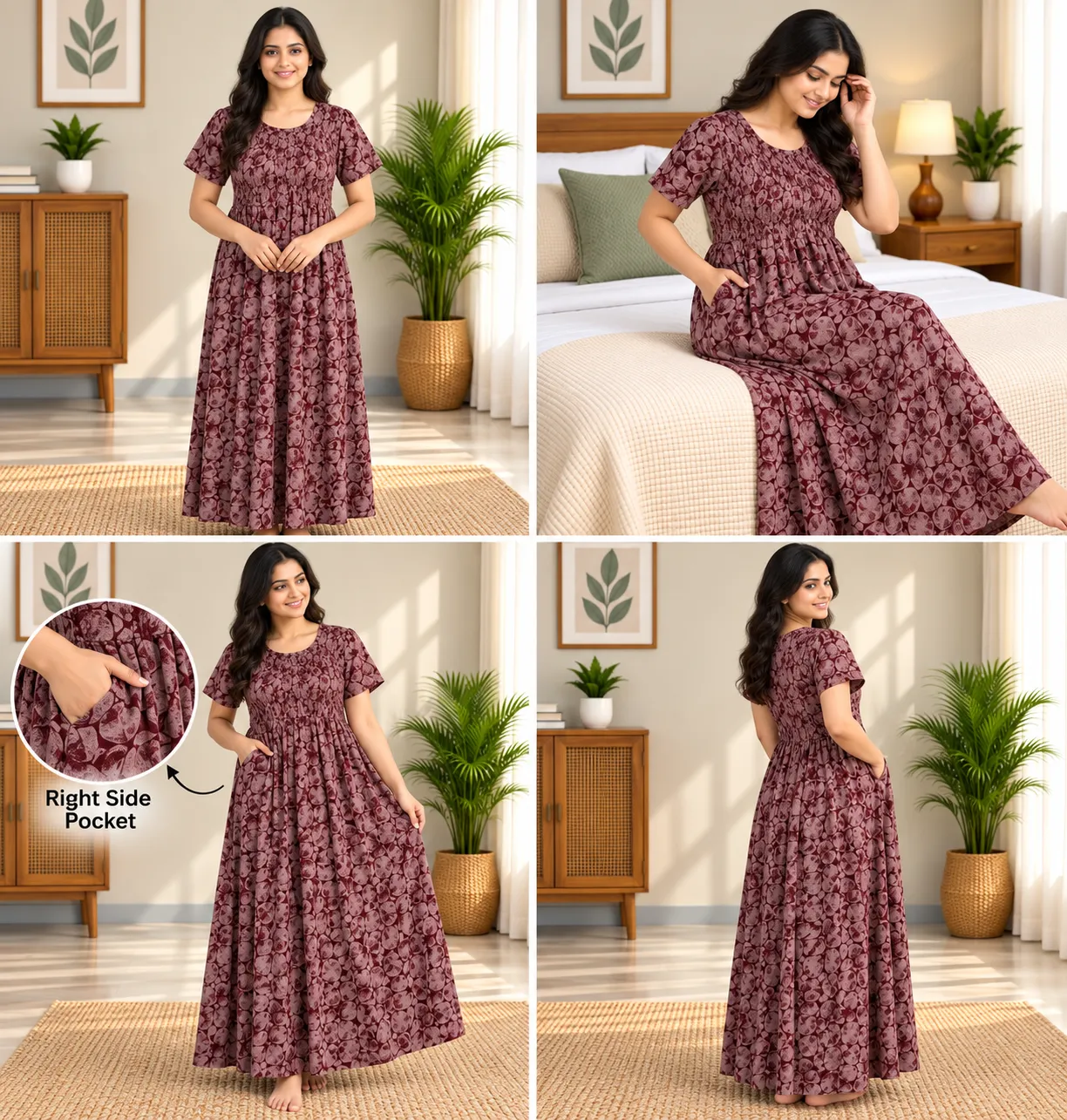 Dusty Rose Floral Smocked Nighty - Image 5