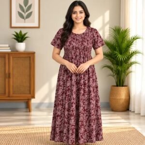 Dusty Rose Floral Smocked Nighty