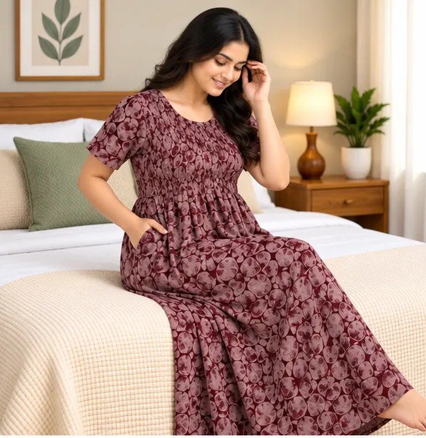 Dusty Rose Floral Smocked Nighty - Image 3
