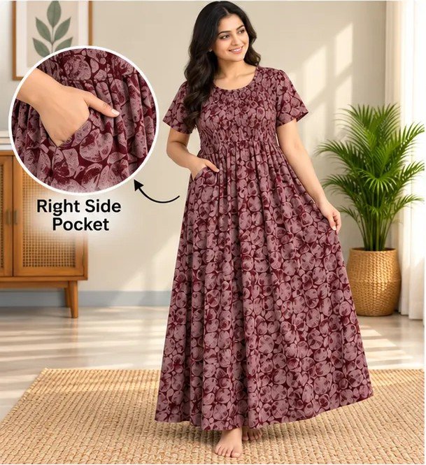 Dusty Rose Floral Smocked Nighty - Image 4