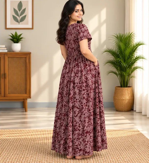 Dusty Rose Floral Smocked Nighty - Image 2