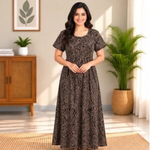 Espresso Abstract Print Smocked Nighty