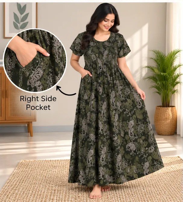 Olive Paisley Smocked Nighty - Image 5