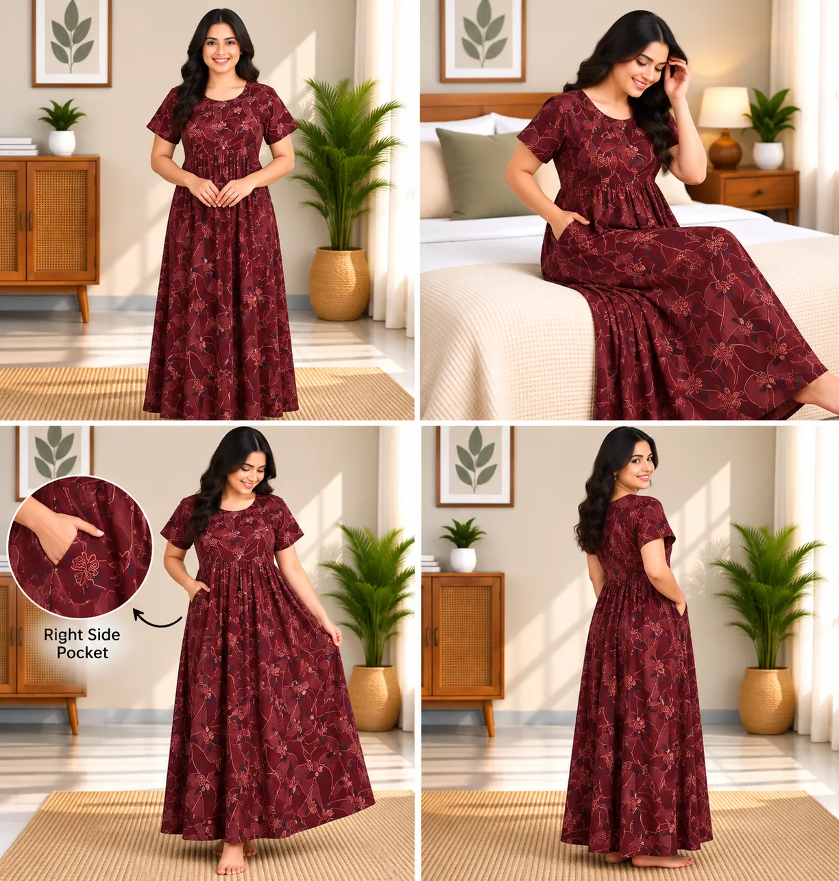 Ruby Vine Floral Smocked Nighty - Image 5