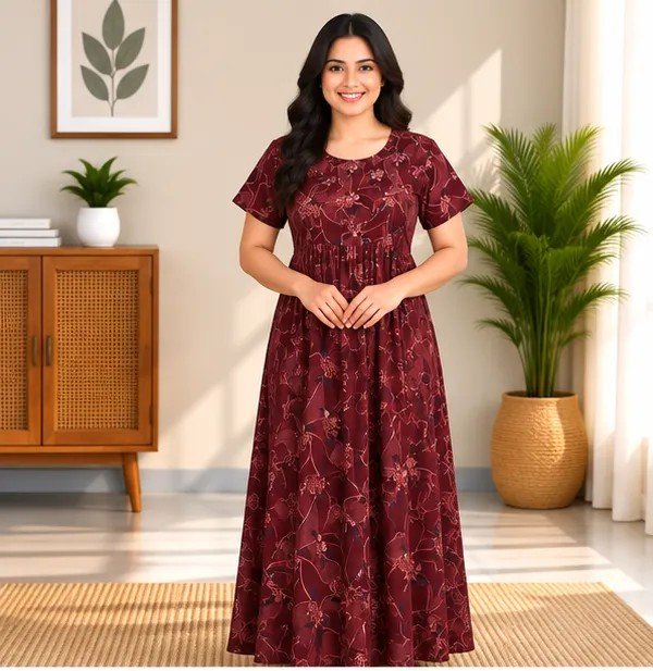 Ruby Vine Floral Smocked Nighty