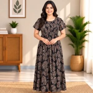Charcoal Paisley Bloom Smocked Nighty