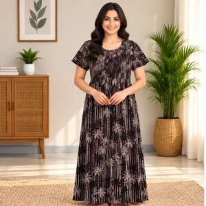 Black Palm Print Smocked Nighty