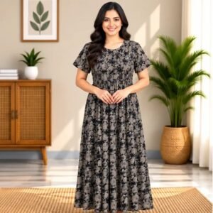 Charcoal Stone Floral Smocked Nighty