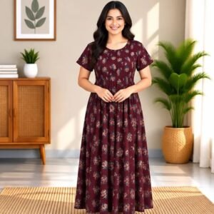 Burgundy Tiny Floral Smocked Nighty
