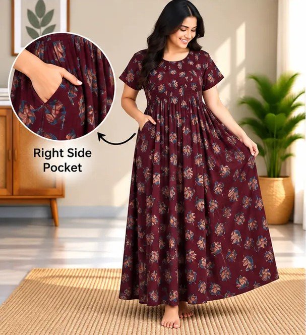 Burgundy Tiny Floral Smocked Nighty - Image 2