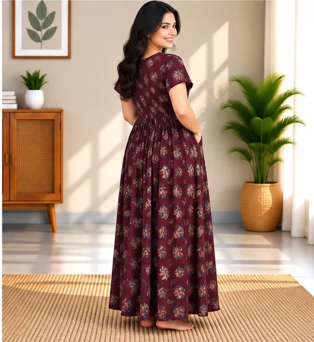 Burgundy Tiny Floral Smocked Nighty - Image 3