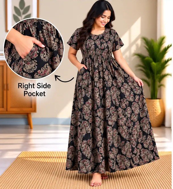 Black Heritage Floral Smocked Nighty - Image 3