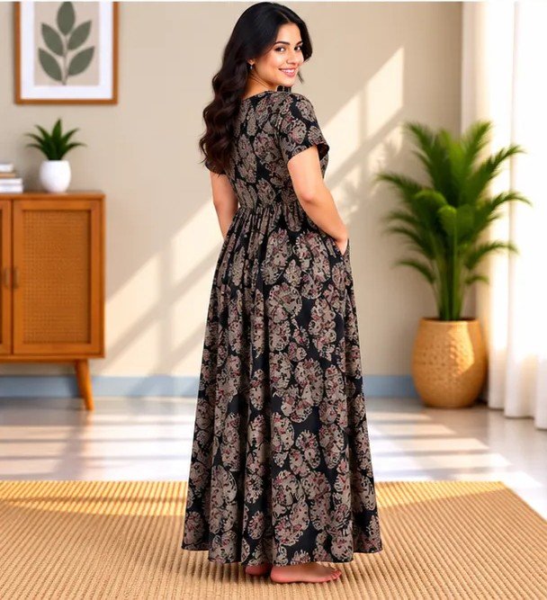 Black Heritage Floral Smocked Nighty - Image 4