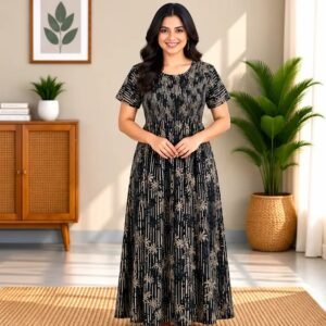 Black Palm Stripe Smocked Nighty