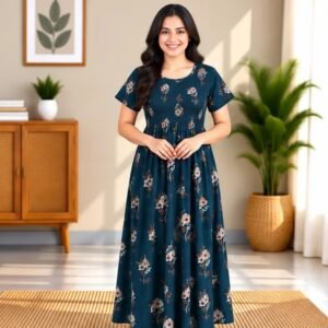 Teal Floral Smocked Nighty