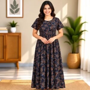 Navy Paisley Vine Smocked Nighty