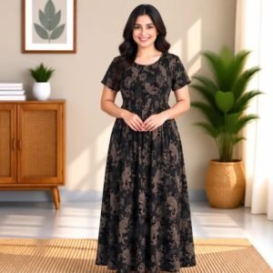 Black Antique Paisley Smocked Nighty