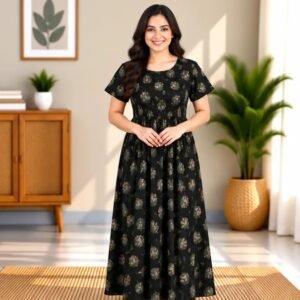 Black Olive Floral Smocked Nighty