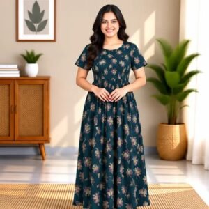 Teal Blossom Smocked Nighty