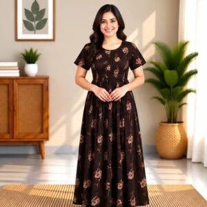 Espresso Rose Floral Smocked Nighty