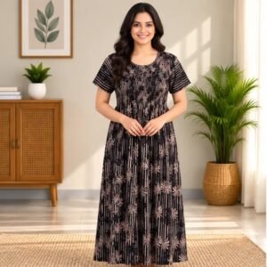 Black Floral Stripe Smocked Nighty
