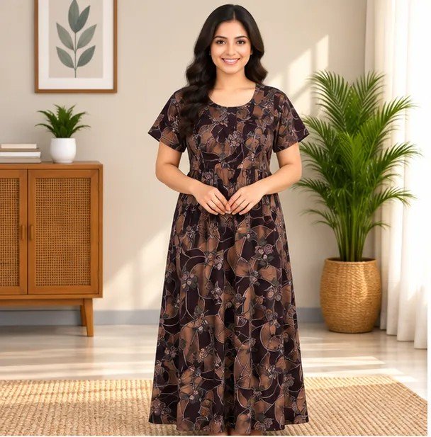 Mocha Floral Vine Smocked Nighty - Image 3