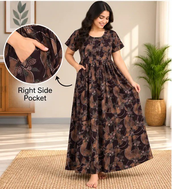 Mocha Floral Vine Smocked Nighty