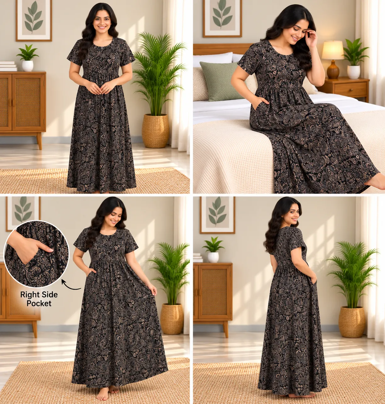 Charcoal Paisley Smocked Nighty - Image 5