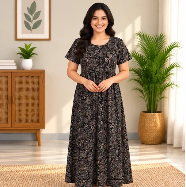 Charcoal Paisley Smocked Nighty - Image 3