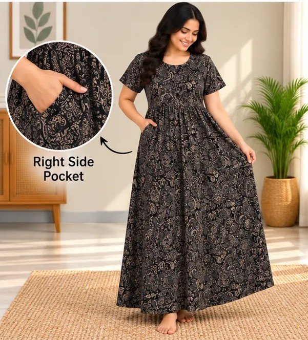 Charcoal Paisley Smocked Nighty - Image 4