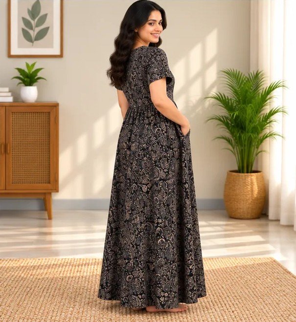 Charcoal Paisley Smocked Nighty - Image 2