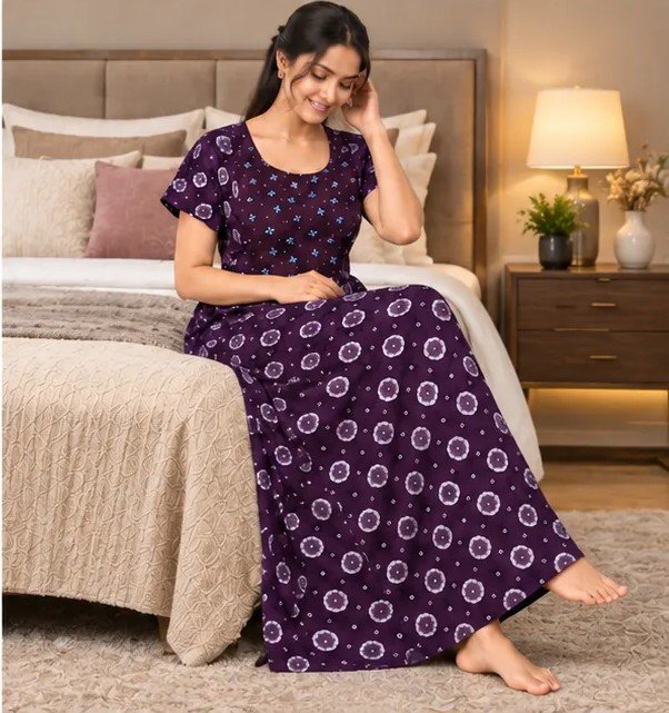 Purple Floral Printed XL Feeding Nighty - Image 3